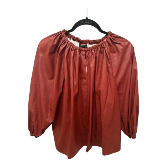 Faux Leather Red Peasant Top - Size L - Picture 1 of 7